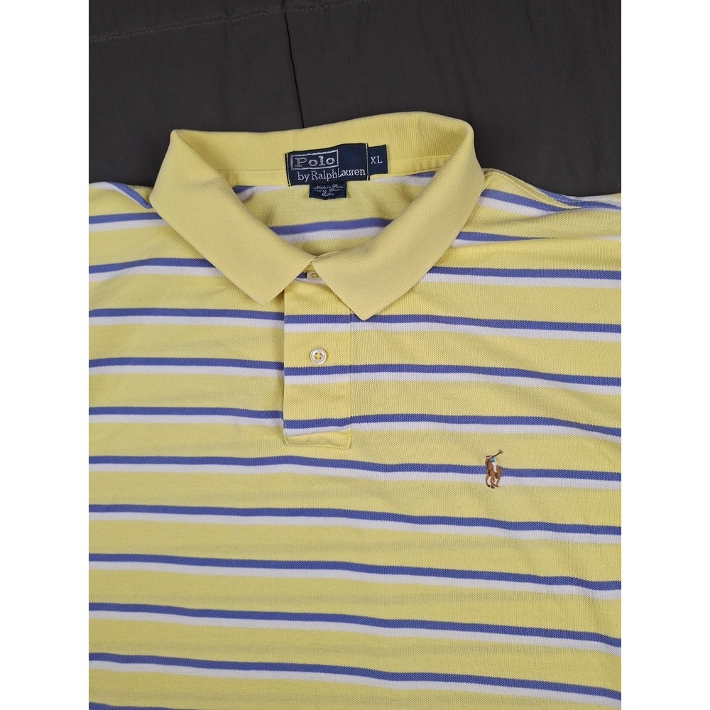 Polo Ralph Lauren‎ Shirt Men XL Yellow Purple Stripe Pima Cotton Polo Flesh Pony